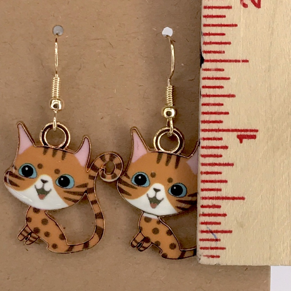 18k Gold Plated Hook Cat Dangle Earrings Fashion Jewelry - Picture 2 of 4